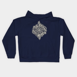 Cream Floral Moroccan Pattern on Deep Indigo Ink Kids Hoodie